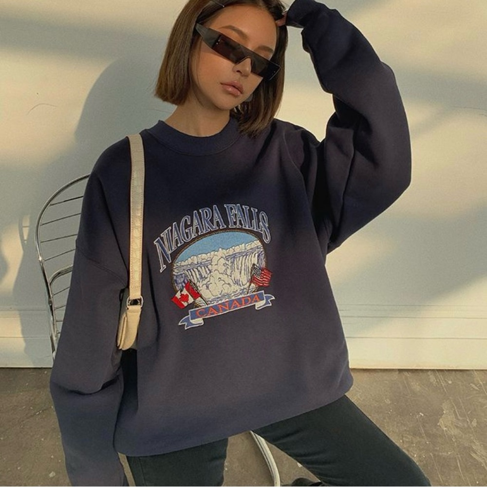 Navy Graphic Crew Neck Sweater